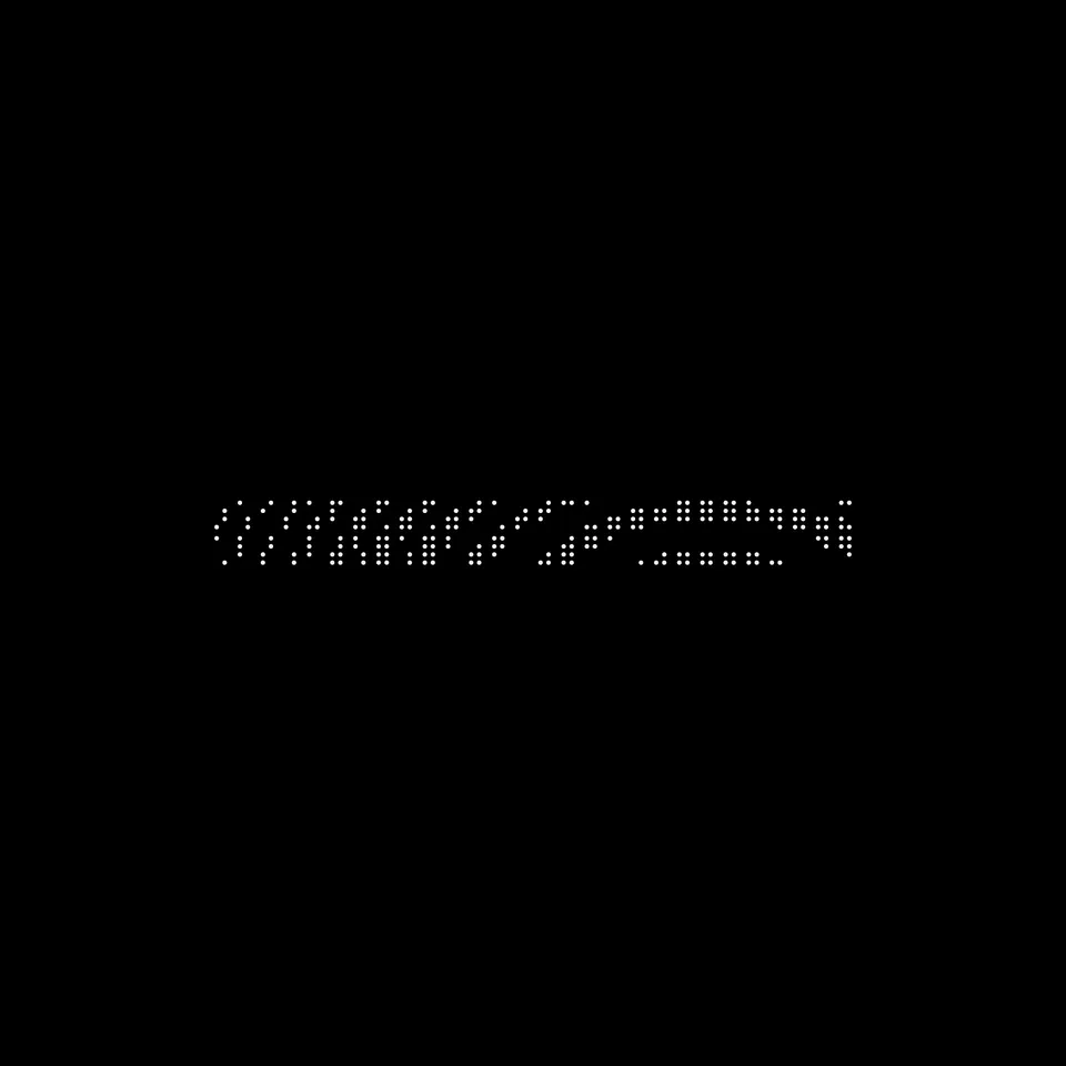 A wide two-line strip of dotted rings whose line weight swells and thins from left to right.