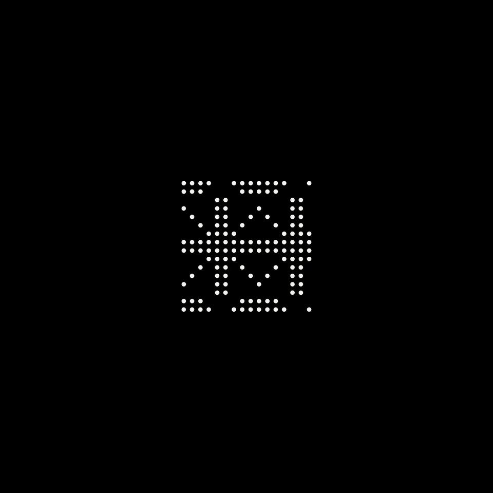 An enlarged square of dots with two interfering ring systems, code c3d7f4.